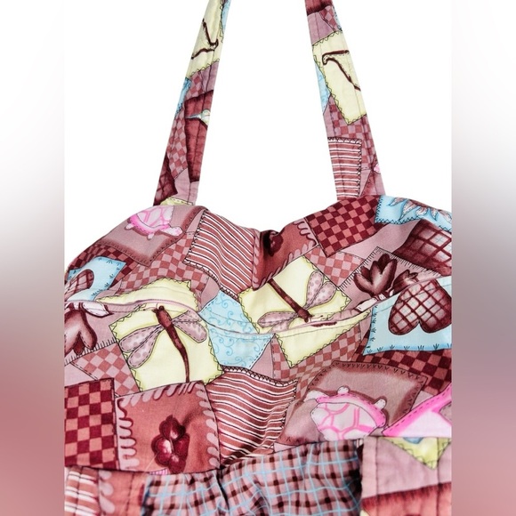 Patchwork cotton zippered duffle shoulder bag, crossbody, Garden Inspired - Picture 4 of 8